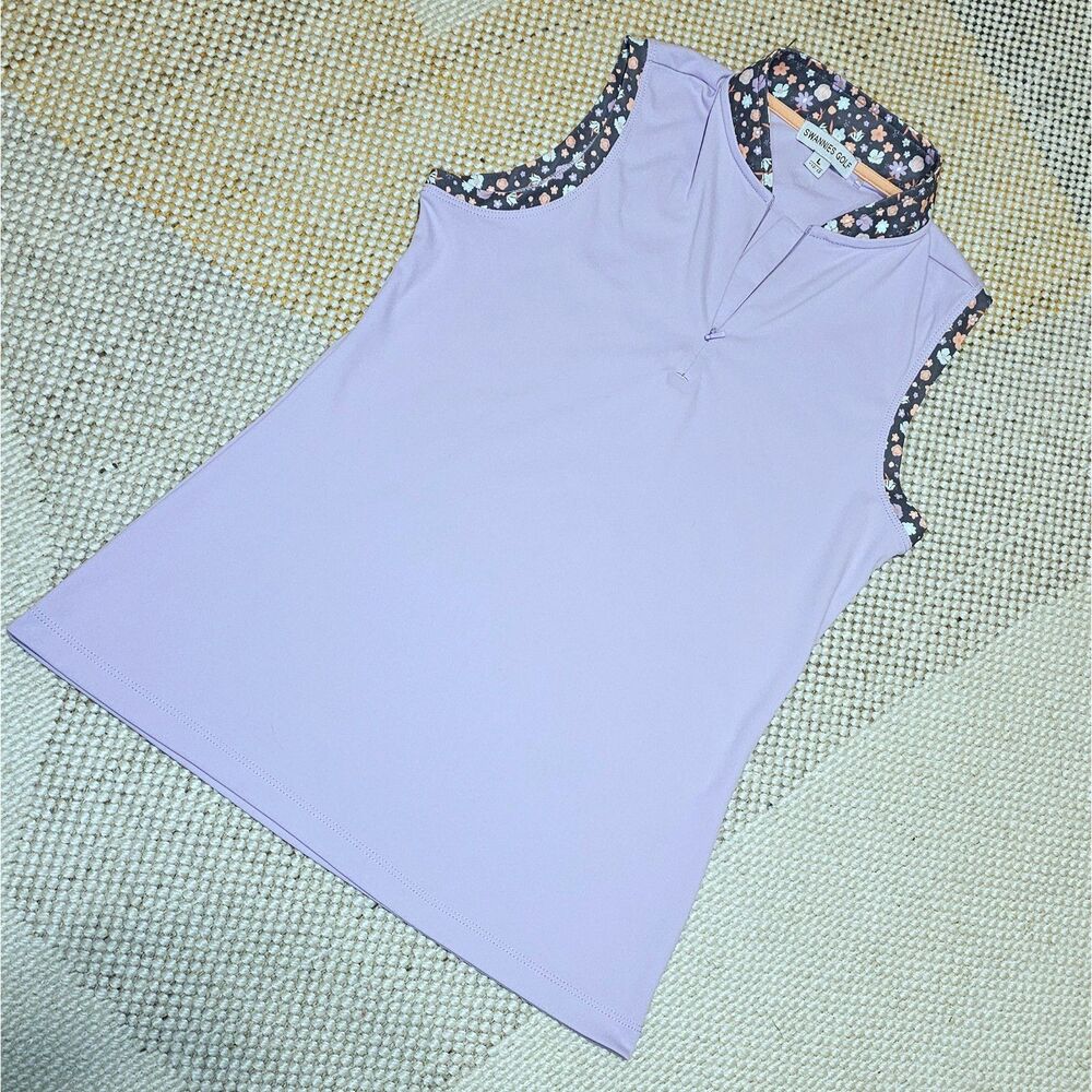 Junior Girls Purple Golf Tank, Floral Accents, L